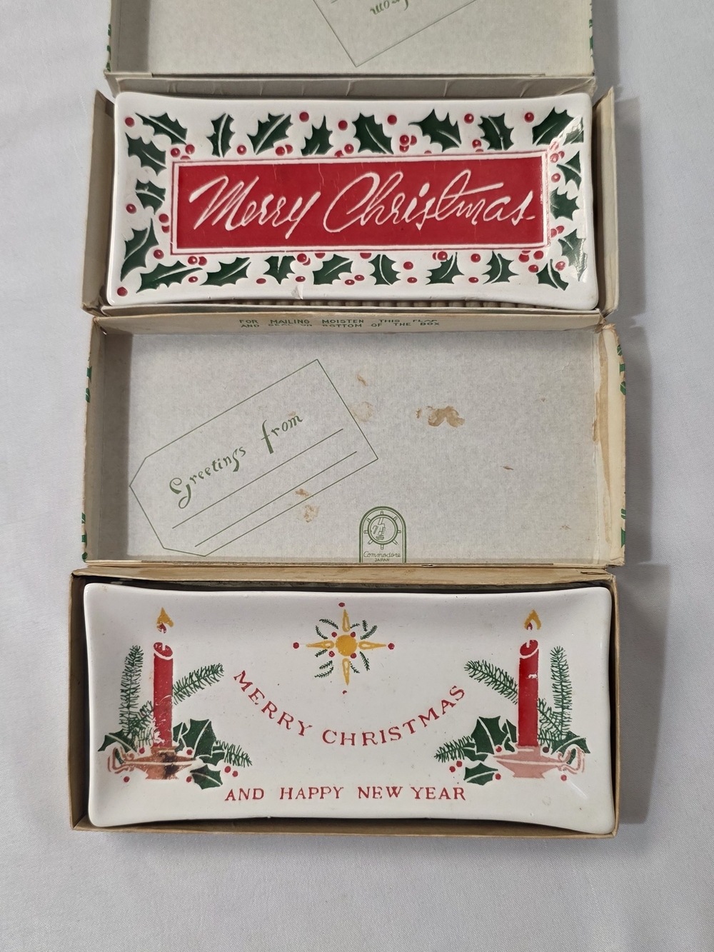 Vintage Commodore Japan Merry Christmas Ceramic Holiday Greeting Card/Trinket